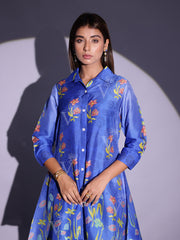 Azure Blue Vasansi Silk Floral Printed Co-ord Set