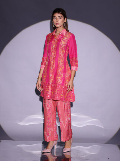 Fuscia Pink Vasansi Silk Printed Co-ord Set