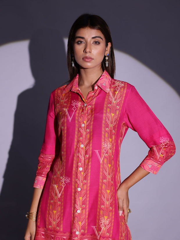 Fuscia Pink Vasansi Silk Printed Co-ord Set