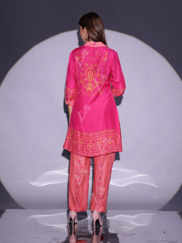 Fuscia Pink Vasansi Silk Printed Co-ord Set