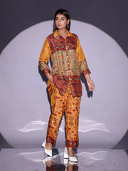 Brown and Yellow Vasansi Silk Co-ord Set