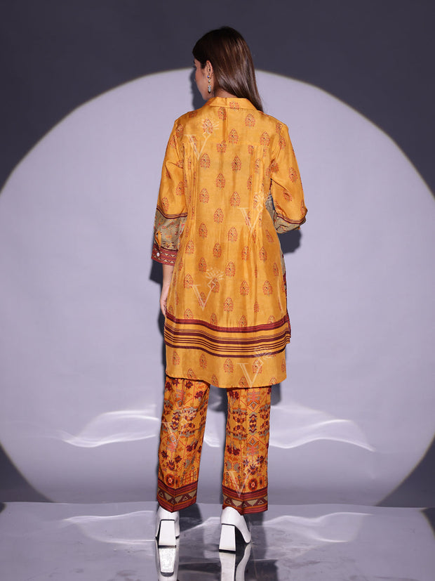 Brown and Yellow Vasansi Silk Co-ord Set