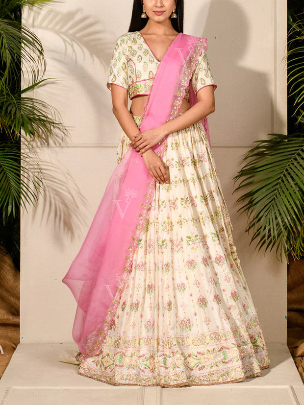 Off White Vasansi Silk Lehenga Set