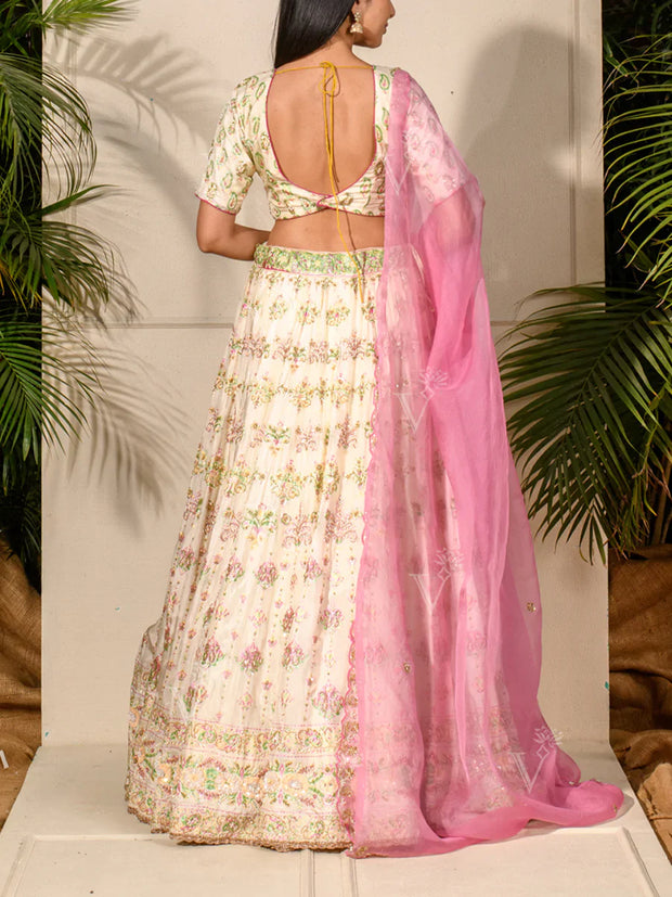 Off White Vasansi Silk Lehenga Set