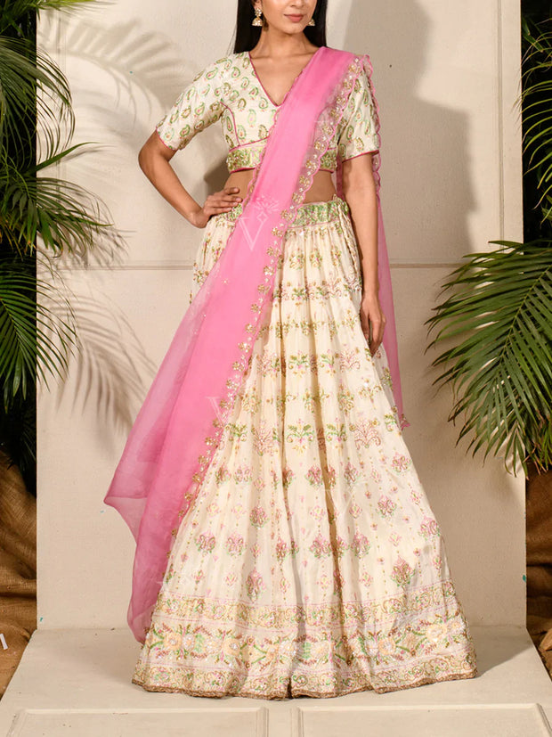 Off White Vasansi Silk Lehenga Set