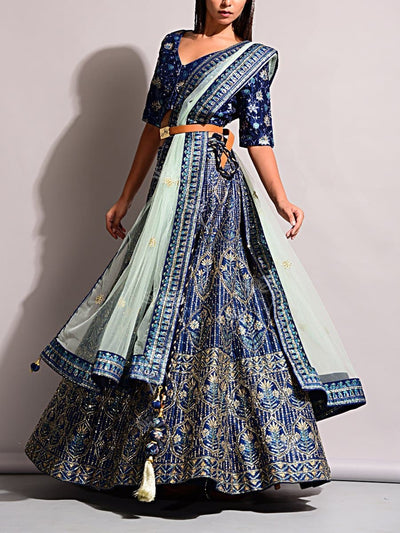 Blue Pearl Brush Lehenga Set