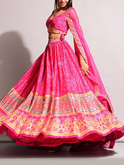 Pink Bandhani Lehenga Set