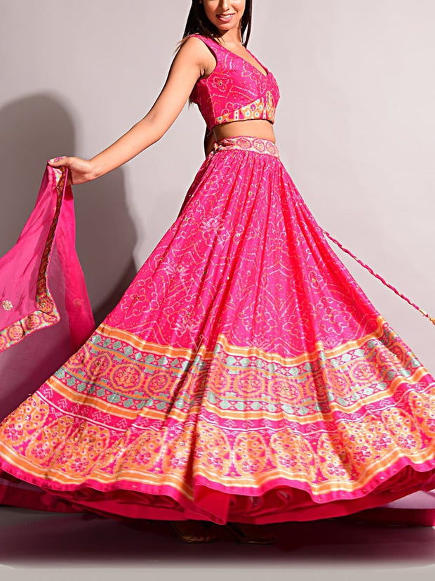 Pink Bandhani Lehenga Set