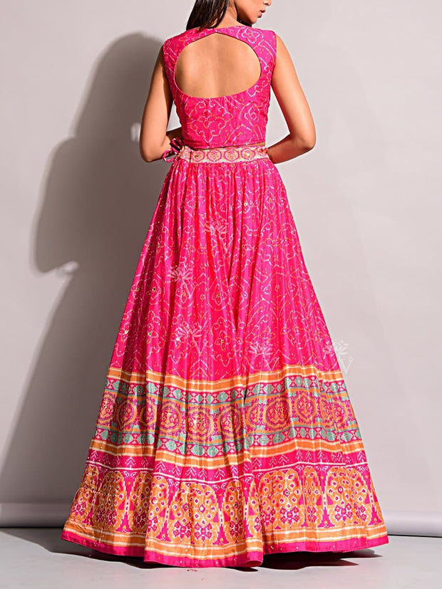 Pink Bandhani Lehenga Set