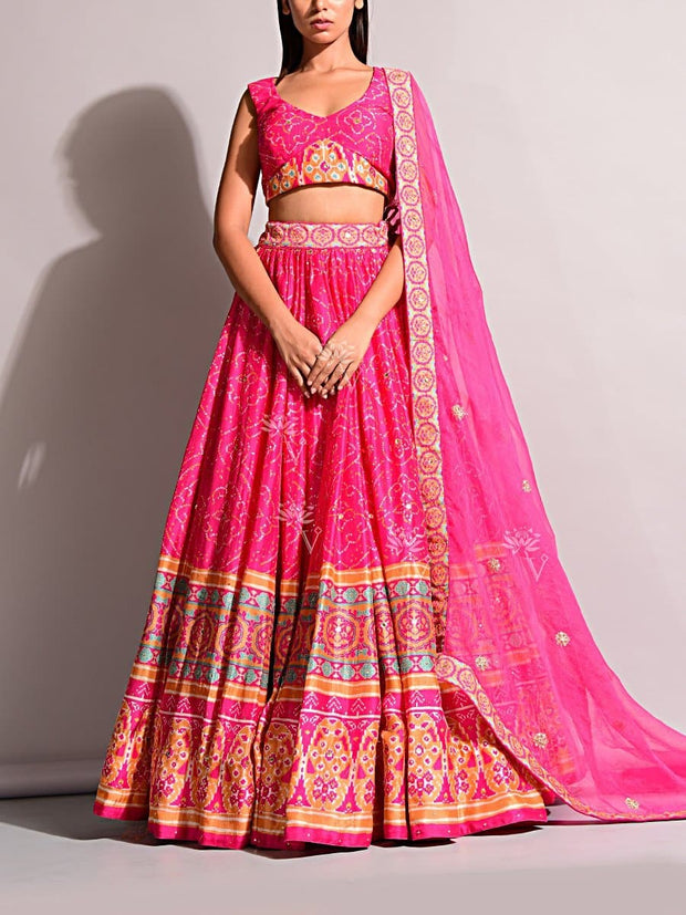 Pink Bandhani Lehenga Set