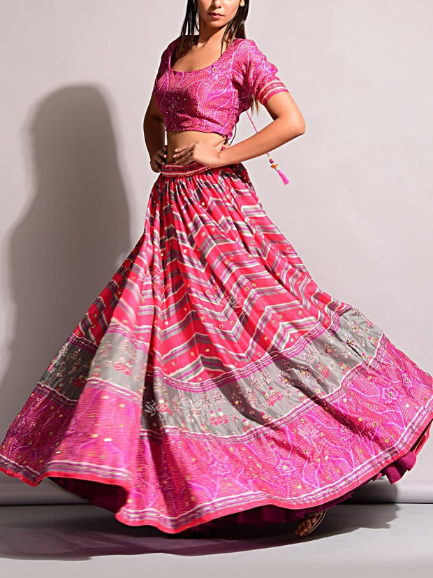 Pink Vasansi Signature Leheriya Lehenga