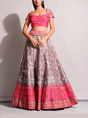 Grey Bandhani Lehenga Set