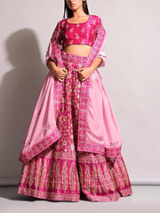 Pink Handcrafted Silk Lehenga Set