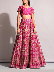 Pink Handcrafted Silk Lehenga Set