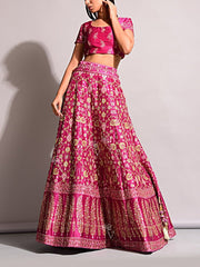 Pink Handcrafted Silk Lehenga Set