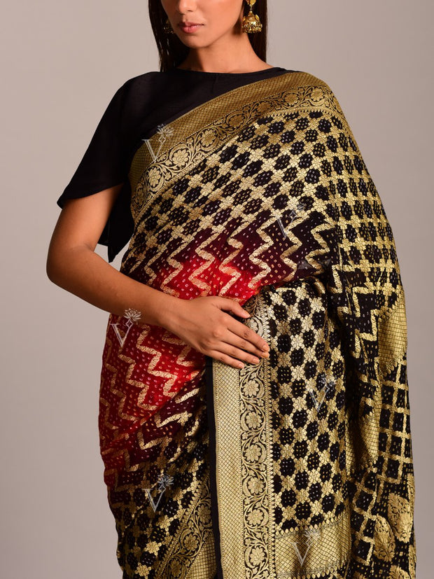 Black And Red Shaded Gaht Chola Saree