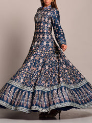 Blue Silk Handcrafted Anarkali Gown