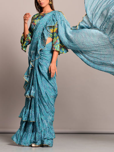 Saree, Sarees, Pre drape, Printed, Bandhani, Bandhej, Silk, Modern, Contemporary, Traditional wear, Traditional outfit