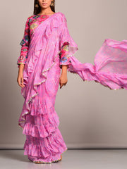 Light Pink Bandhani Printed Pre Draped Saree