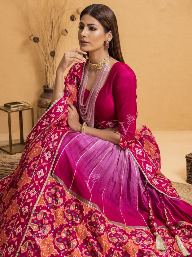 Pink Ombre Silk Patola Lehenga