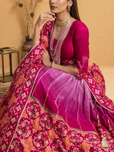 Pink Ombre Silk Patola Lehenga