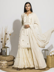 Handcrafted Off White Gota Patti Silk Sharara Set