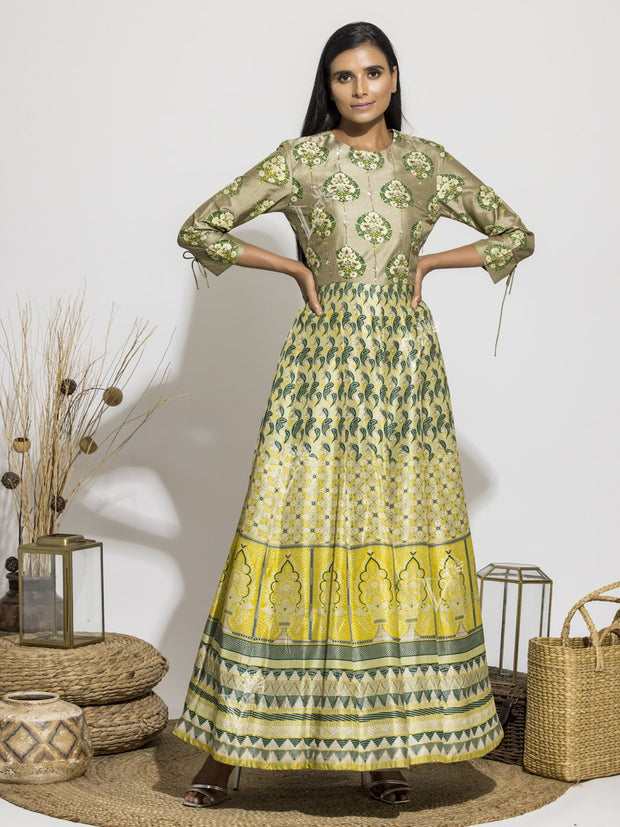 Grape Green Silk Anarkali Gown