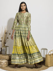 Grape Green Silk Anarkali Gown