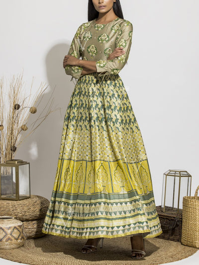 Grape Green Silk Anarkali Gown