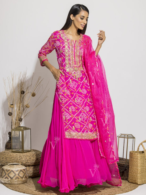 Pink Lehenga With Bandhani Gota Patti Kurti