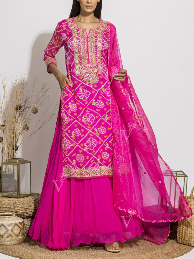 Pink Lehenga With Bandhani Gota Patti Kurti