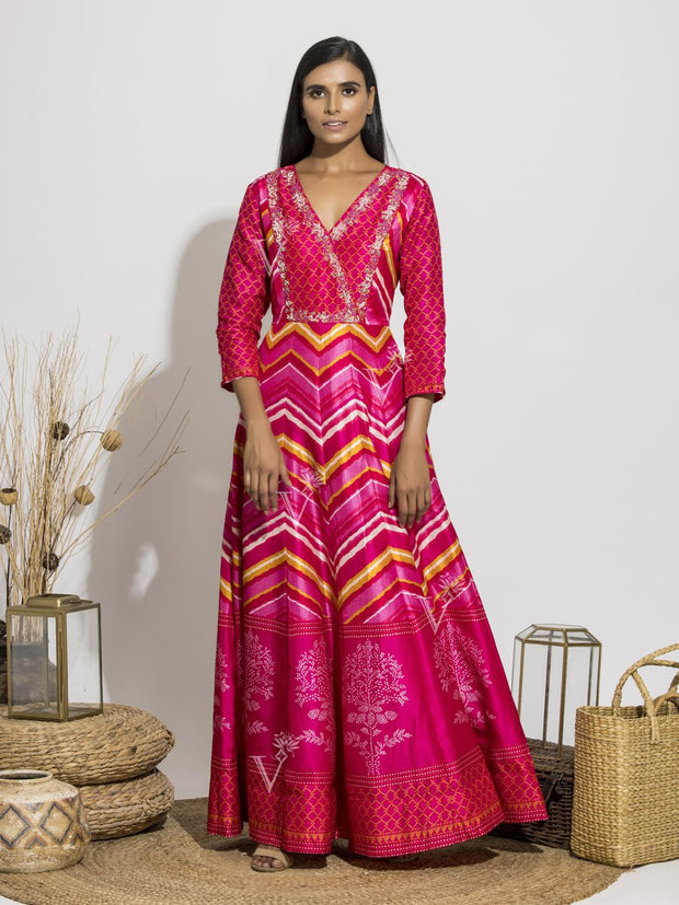 Pink Vasansi Signature Leheriya Anarkali Gown