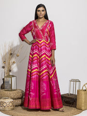 Pink Vasansi Signature Leheriya Anarkali Gown