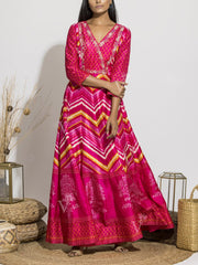 Pink Vasansi Signature Leheriya Anarkali Gown