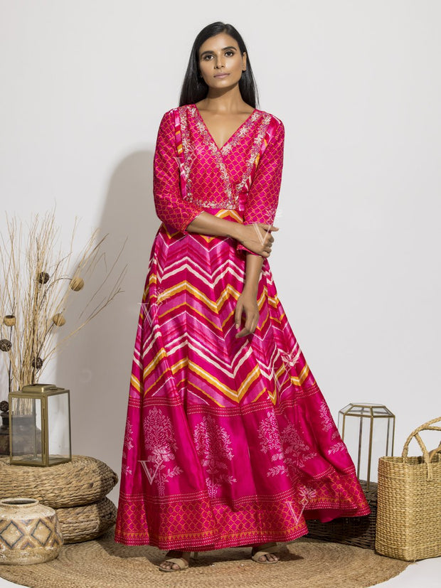 Anarkali, Anarkalis, Gown, Gowns, Party Wear, Traditional Wear, Silk, Printed, Floor Length, Leheriya, Rajasthani, Gota Patti, Hghlighted