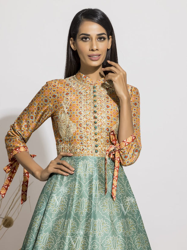 Sage Green Silk  Anarkali Gown