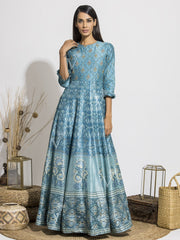 Airforce Blue Handcrafted Silk Anarkali Gown