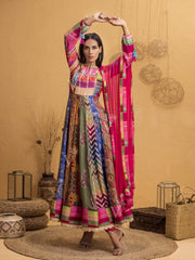 Handcrafted Multi Color Silk Anarkali Gown