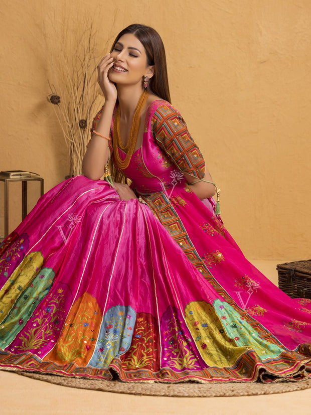 Pink Ombre Mughal Handcrafted Lehenga Set