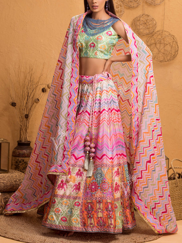 Baby Pink Vasansi Signature Leheriya Lehenga Set