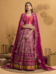 Deep Pink Handcrafted Silk Lehenga Set