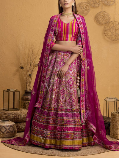 Deep Pink Handcrafted Silk Lehenga Set