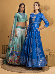 Persian Blue Silk Anarkali Gown