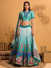 Aqua Blue Handcrafted Silk Lehenga Set