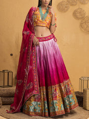 Pink Ombre Silk Handcrafted Lehenga Set