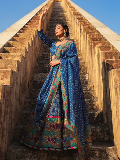 Indigo Bandhej Lehenga - Mimosa Dreams