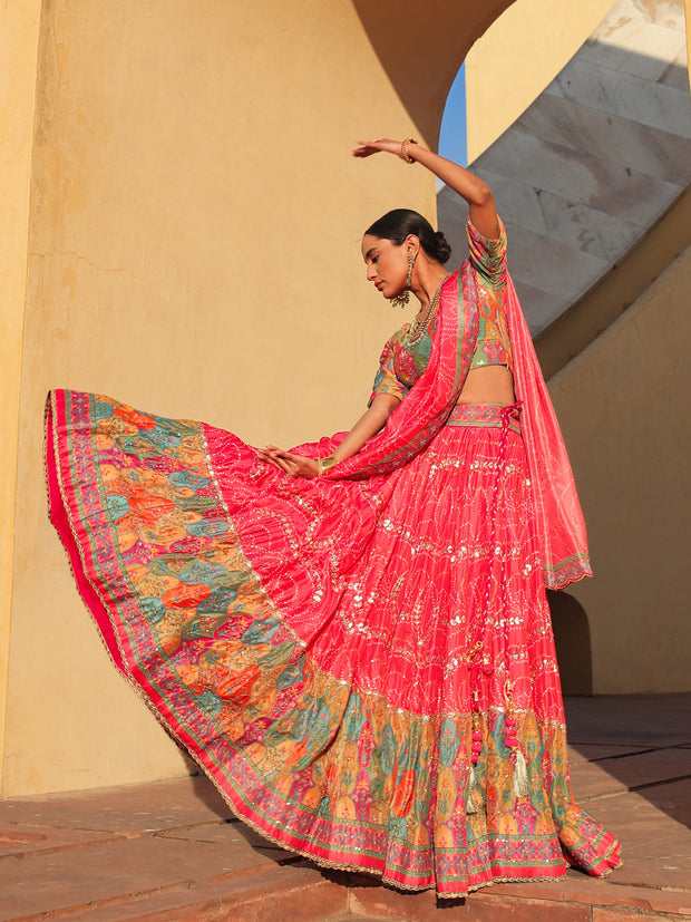 Carrot Pink Gota Lehenga - Mimosa Dreams