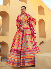 Ochre Lehenga with Ruffled Drape - Mimosa Dreams