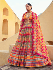 Ochre Lehenga with Ruffled Drape - Mimosa Dreams