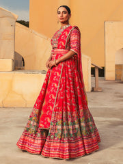 Red Vasansi Silk Lehenga - Mimosa Dreams